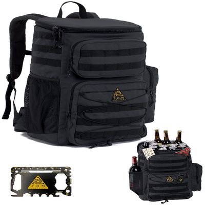 Cooler Backpack, Tactical, Insulated. Heavy Duty, Extra Large, Leak Proof for Hiking, Camping, Beach. Bonus, Credit Card Multi Tool Included (Charcoal Grey)