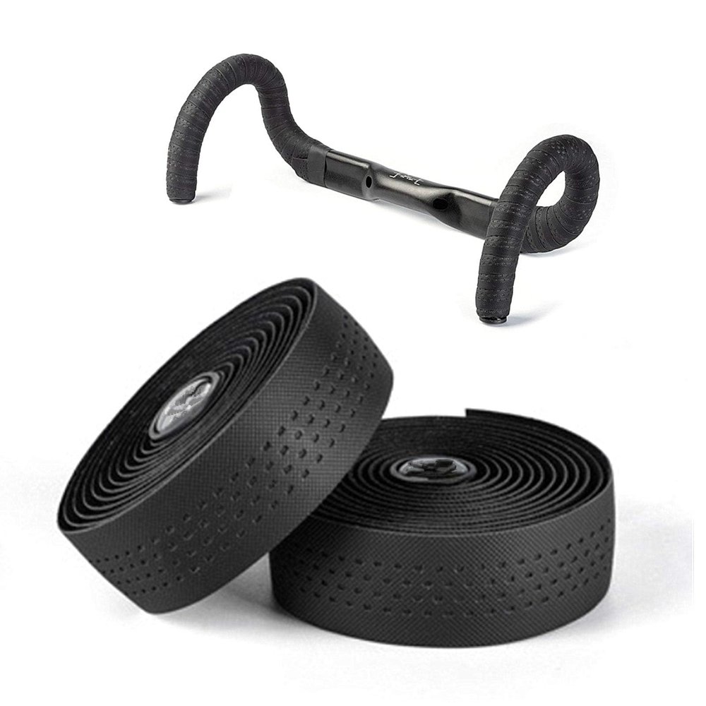 BESTYMXY Road Bike Handlebar Tapes Made of EVA+PU, Professional Road Bicycle Bar Tape, Racing Bike Handle Wraps, Bicycle Handlebar Grips Cover with End Plugs (Black)