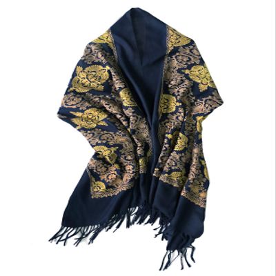 Urban CoCo Women's Embroidered Oversize Tassel Shawl Scarf (#2-Navy Blue)