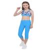 renvena Girls 2Pcs Sports Dance Suits Printed Back Straps Crisscross Tank Top with Cropped Pants Tracksuit Camouflage Blue 4 view 3