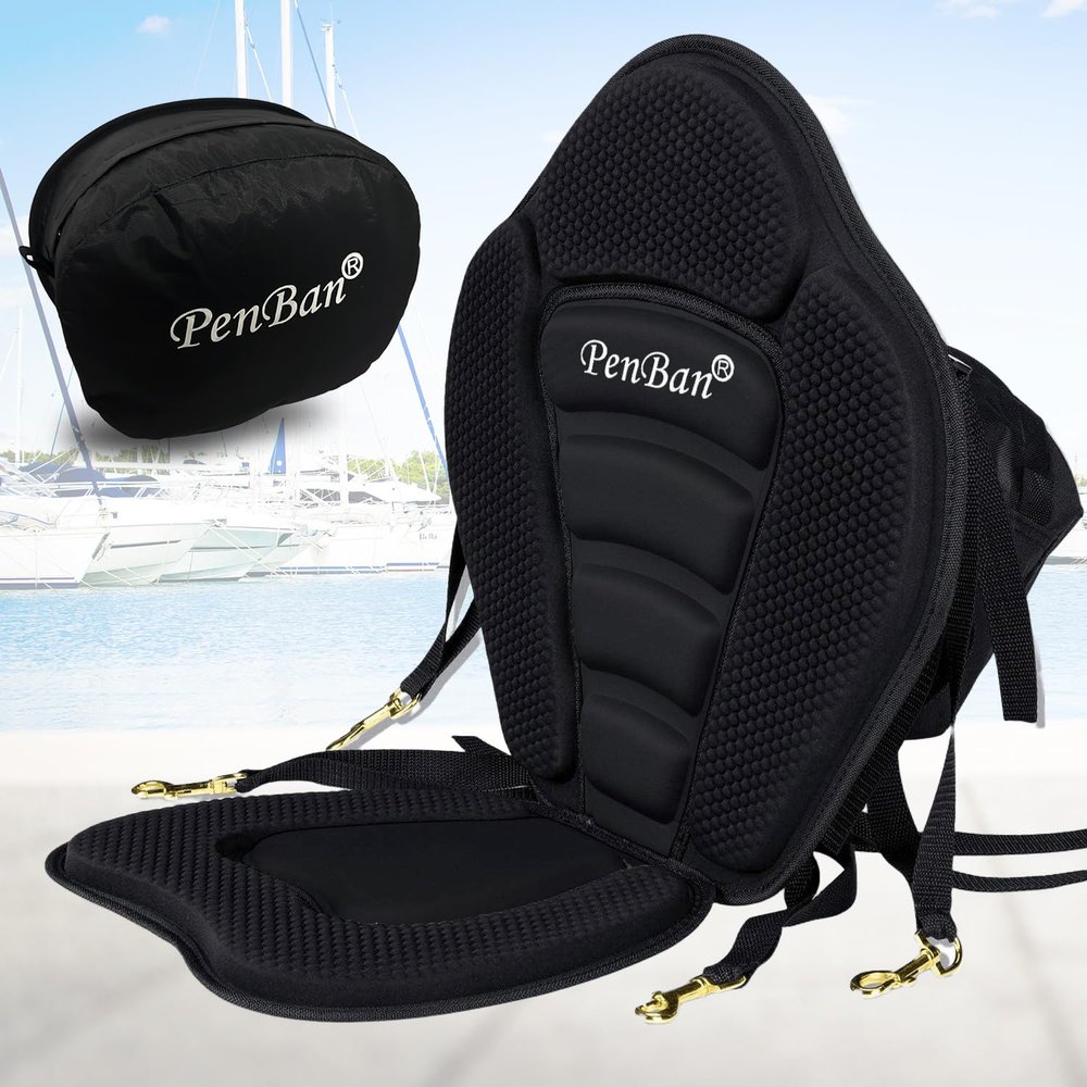 PenBan Universal Deluxe Kayak Seat Cushion with Storage Bag for Kayak,Padded Boat,SUP,Canoe,Fishing Boat,Seats with 4 Adjustable Straps(1 Pack Black)