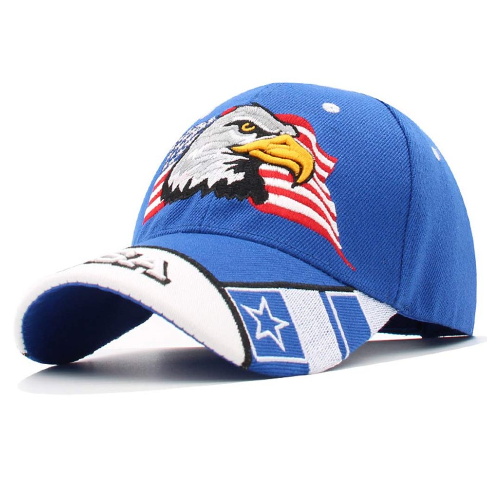 Anna-Kaci USA American Flag Patriotic Eagle Hawk Embossed 3D Adjustable Velcro Baseball Caps Hats, SkyBlue USA