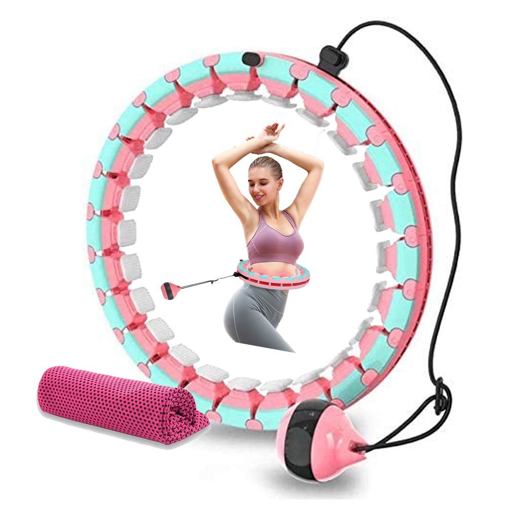 DOUDOUR Weighted Smart Hoop for Adults and Kids Exercising, Adjustable Auto-Spinning Fitness Hoop,Pink,24 Sections