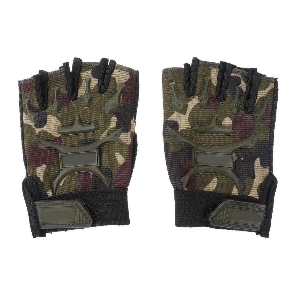 Garneck 1 Pair Half Finger Gloves Breathable Camouflage Antiskid Gloves for Children Cycling Biking Skateboard Roller Skating Outdoor Sports