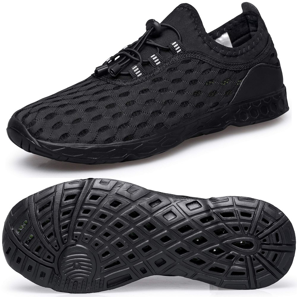 DOUSSPRT Men's Water Shoes Quick Drying Sports Aqua Shoes AllBlack Mesh Size 10.5