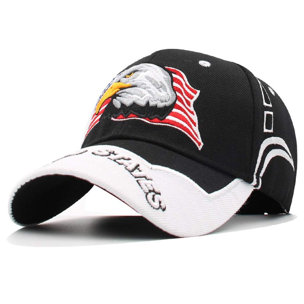 Anna-Kaci USA American Flag Patriotic Eagle Hawk Embossed 3D Adjustable Velcro Baseball Caps Hats, Black White