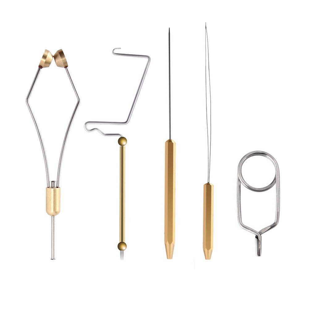 HERCULES Fly Tying Kit - Bobbin Thread Holder, Wire Threader, Knot Whip Finisher, Hackle Plier, Bodkin, Lure Making Accessories (5pcs)