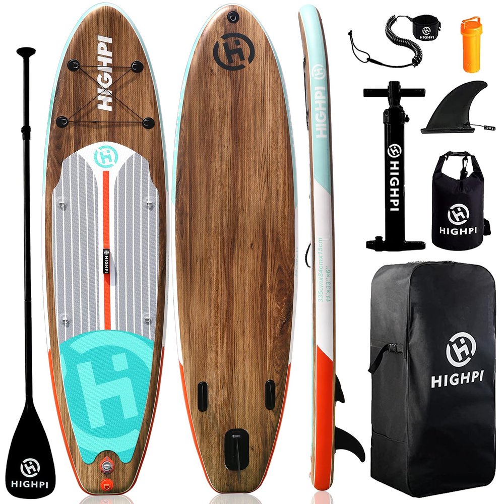 Highpi 11ft Inflatable Stand Up Paddle Board for Youth and Adults Wide Sup with Premium Accessories, Blow Up Paddleboard for Surfing, Fishing, Yoga & More