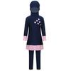 JEEYJOO Kids Girls 2Pcs Burkini Hijab Swimwear Long Sleeves Full Cover Sun Protection Rash Guard Bathing Suit Navy Blue 5-6 view 2