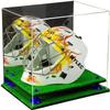 Better Display Cases Acrylic Lacrosse Helmet Display Case with Mirror, Navy Blue Risers and Turf Base (V44/A002) view 1