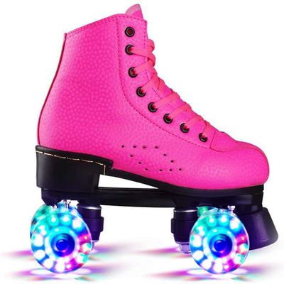 Adults Roller Skates Artistic, Classic Women Quad Skates, High-Top Adjustable Rollerskates for Children Kids Teenagers,Flash Wheel-UK 9.5/EU 45