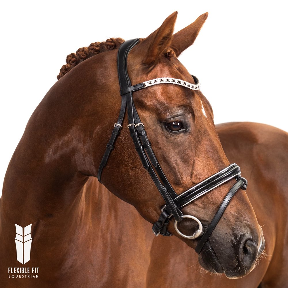 Flexible Fit Equestrian Black Snaffle Bridle 'Sophia' Cob