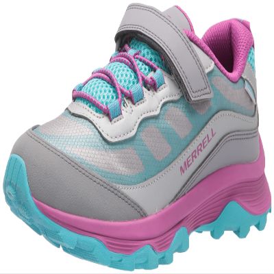 Merrell Unisex Kid's Moab Speed Low Alternative Closure Waterproof Hiking Shoe, Grey/Silver/Turq, 7 Medium