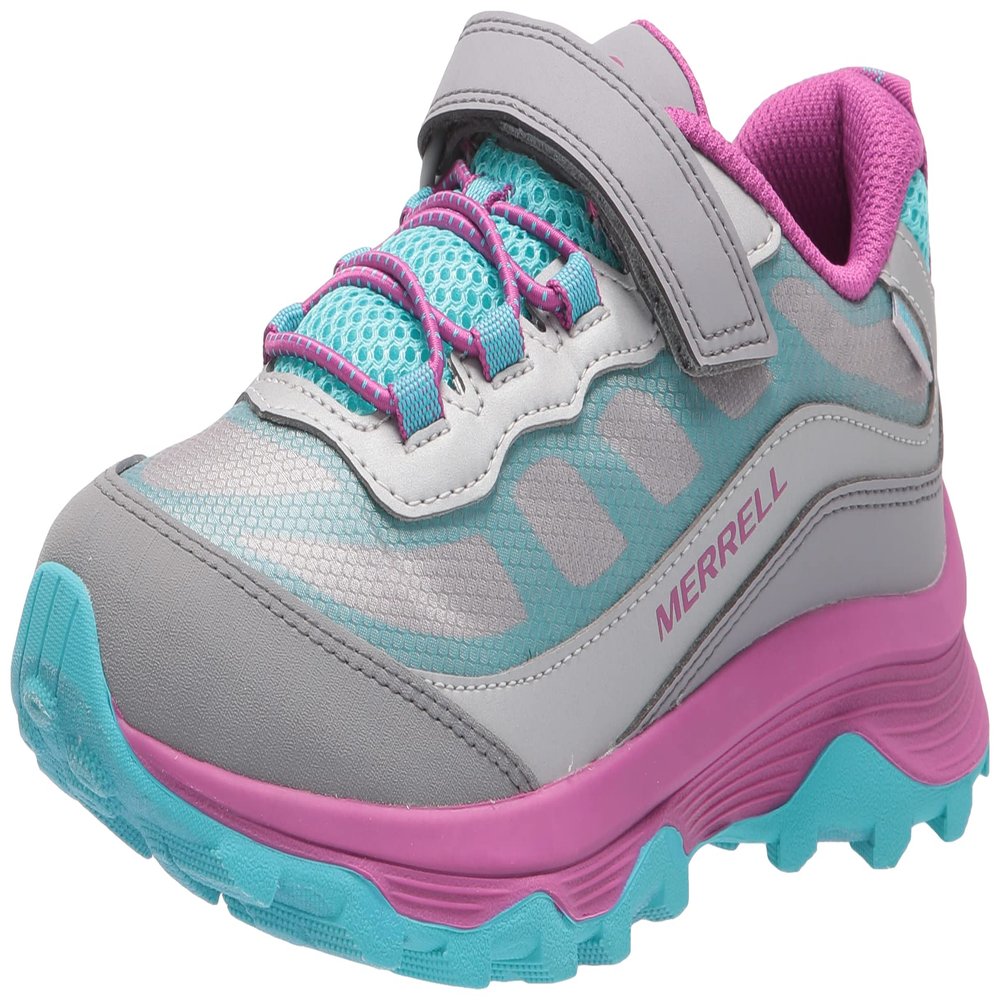 Merrell Unisex Kid's Moab Speed Low Alternative Closure Waterproof Hiking Shoe, Grey/Silver/Turq, 7 Medium