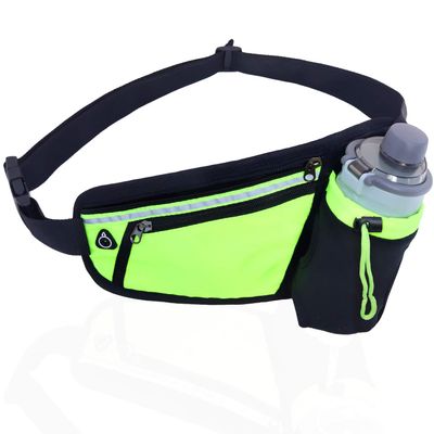 Running Belt Waist Pack with Water Bottle Holder Reflective Fanny Pack with Adjustable Straps Sport Pouch Belt for Fitness Jogging Hiking Travel-Green