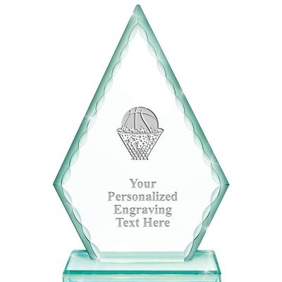 Real Crystal 7" Basketball - Ball in Net Trophy, Custom Engraved Basketball - Ball in Net Greenwhich Arrowhead Crystal Award, Choose Your Own Engraving Text, Prime