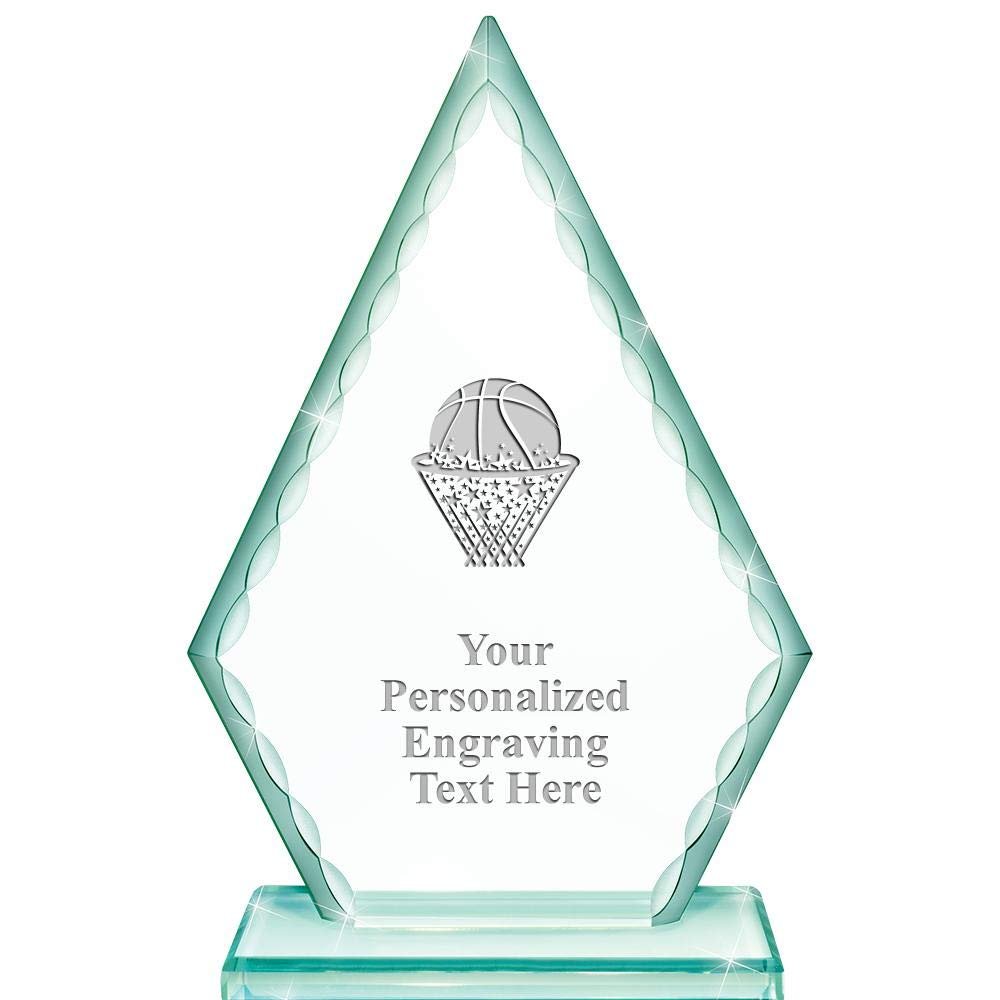 Real Crystal 7" Basketball - Ball in Net Trophy, Custom Engraved Basketball - Ball in Net Greenwhich Arrowhead Crystal Award, Choose Your Own Engraving Text, Prime