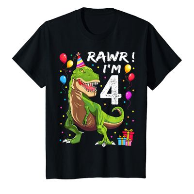 Kids Rawr I'm 4 4th Birthday T Rex Dinosaur Party for Boys T-Shirt