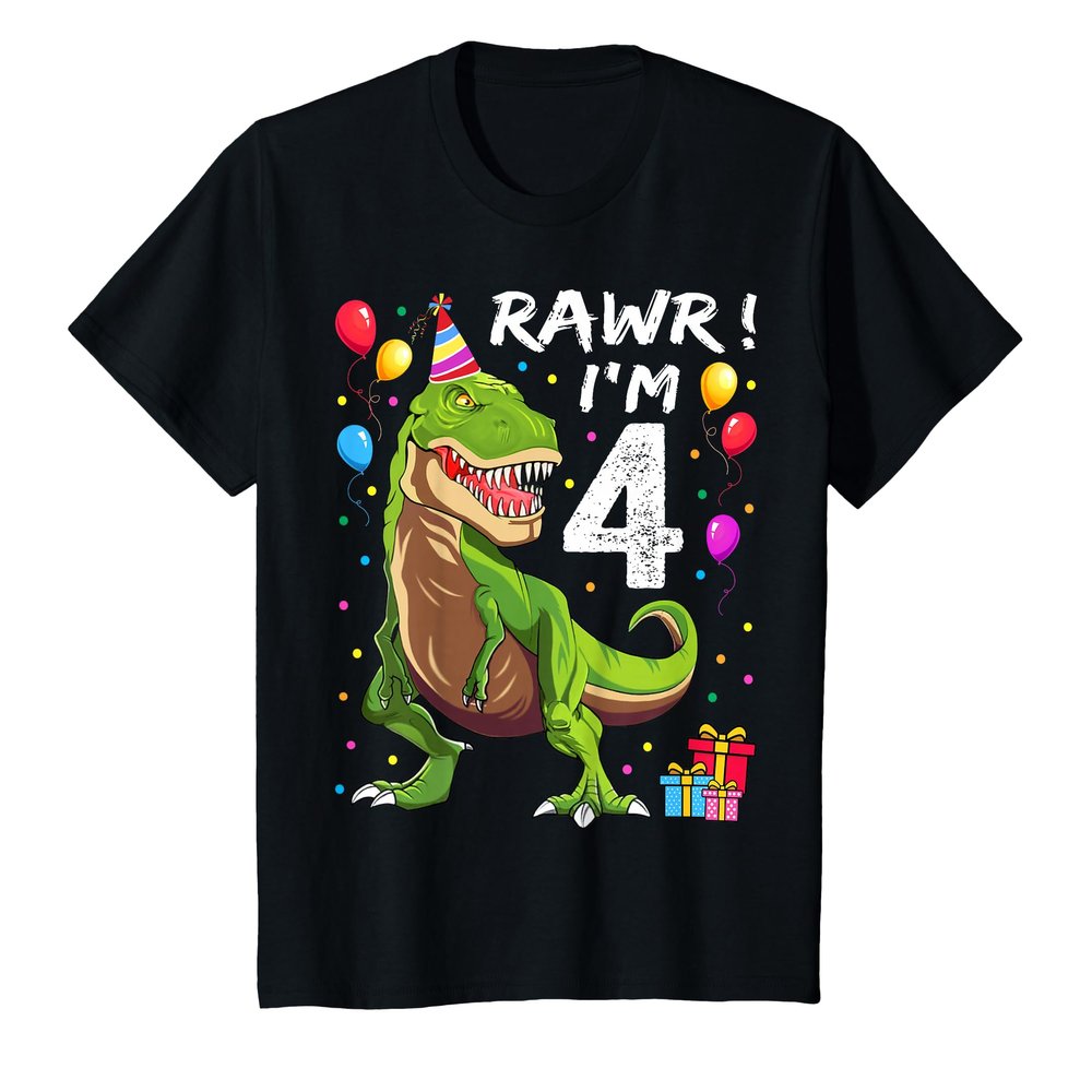Kids Rawr I'm 4 4th Birthday T Rex Dinosaur Party for Boys T-Shirt