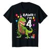 Kids Rawr I'm 4 4th Birthday T Rex Dinosaur Party for Boys T-Shirt view 1