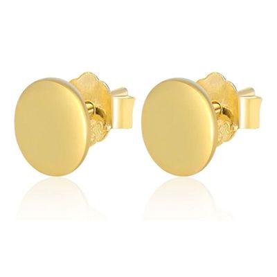 1 Pair Adabele Real 18K Yellow Gold Plated 925 Sterling Silver Hypoallergenic Stud Earrings Dainty Small Tiny Circle Disc Round Dot Ear Studs for Women Birthday Gift SSE90-2