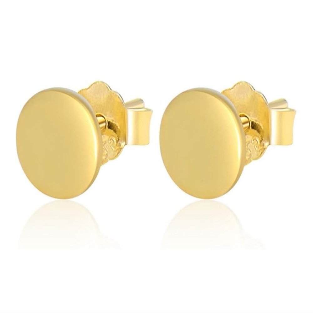 1 Pair Adabele Real 18K Yellow Gold Plated 925 Sterling Silver Hypoallergenic Stud Earrings Dainty Small Tiny Circle Disc Round Dot Ear Studs for Women Birthday Gift SSE90-2