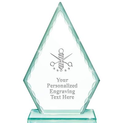 Real Crystal 7" Barber Trophy, Custom Engraved Barber Greenwhich Arrowhead Crystal Award, Choose Your Own Engraving Text, Prime