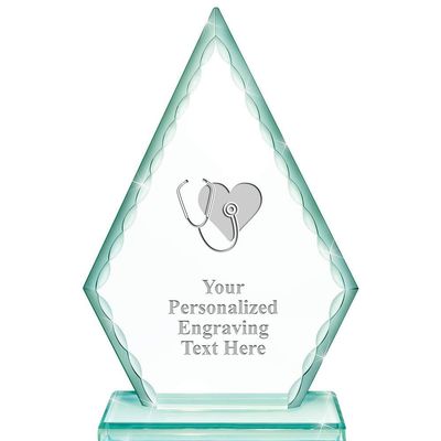 Real Crystal 7" Nursing with Heart Trophy, Custom Engraved Nursing with Heart Greenwhich Arrowhead Crystal Award, Choose Your Own Engraving Text, Prime