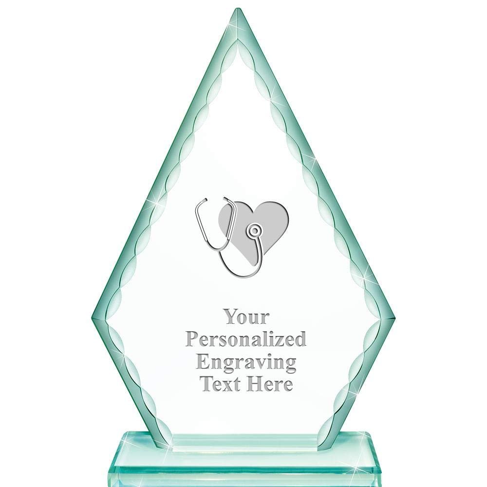 Real Crystal 7" Nursing with Heart Trophy, Custom Engraved Nursing with Heart Greenwhich Arrowhead Crystal Award, Choose Your Own Engraving Text, Prime