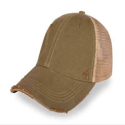 YPO Rhino ODM Cap: Over-Dye Distressed Unstructured Mesh Back Plastic Snap Baseball Cap (96, Olive)