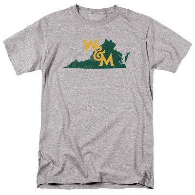 William & Mary Official State Shape Unisex Adult T-Shirt, Athletic Heather, 5X-Large