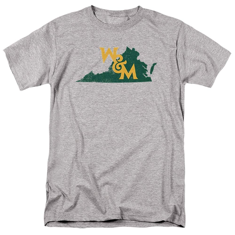 William & Mary Official State Shape Unisex Adult T-Shirt, Athletic Heather, 5X-Large