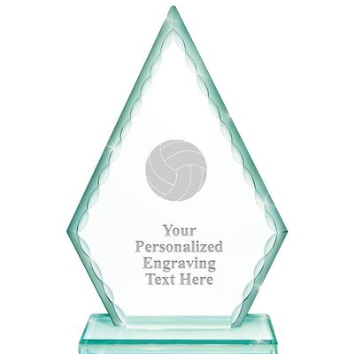Real Crystal 7" Volleyball Trophy, Custom Engraved Volleyball Greenwhich Arrowhead Crystal Award, Choose Your Own Engraving Text, Prime