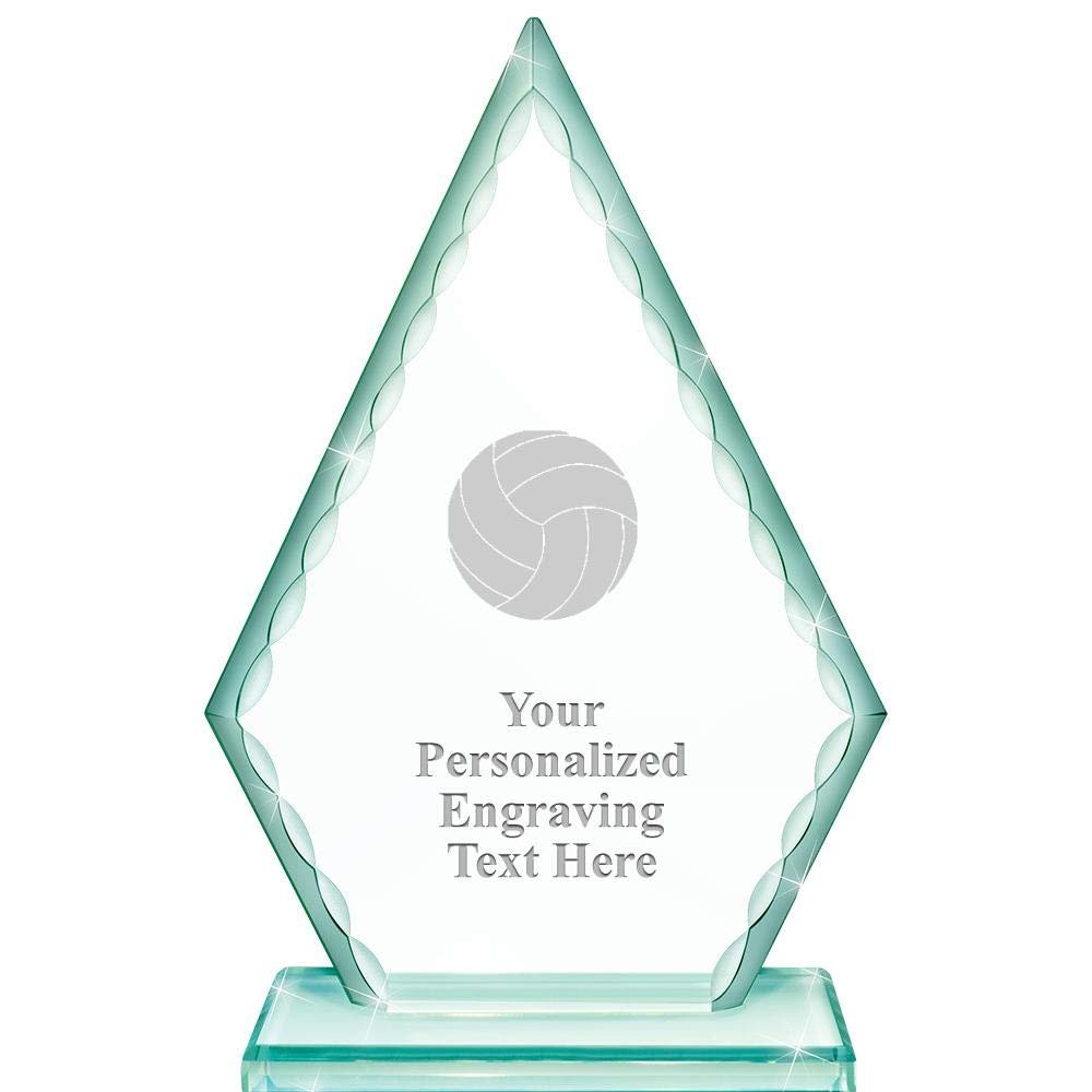 Real Crystal 7" Volleyball Trophy, Custom Engraved Volleyball Greenwhich Arrowhead Crystal Award, Choose Your Own Engraving Text, Prime