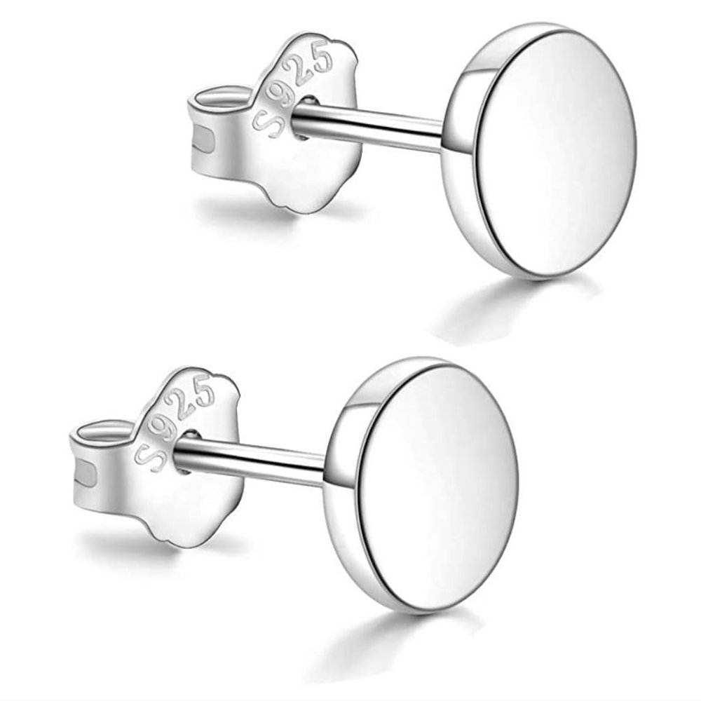 1 Pair Adabele Real Solid 925 Sterling Silver Hypoallergenic Stud Earrings Dainty Small Tiny Circle Disc Round Dot Ear Studs for Women Birthday Gift SSE90-1