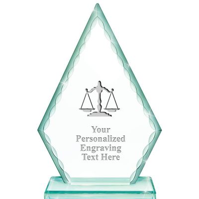 Real Crystal 7" Scales of Justice Trophy, Custom Engraved Scales of Justice Greenwhich Arrowhead Crystal Award, Choose Your Own Engraving Text, Prime