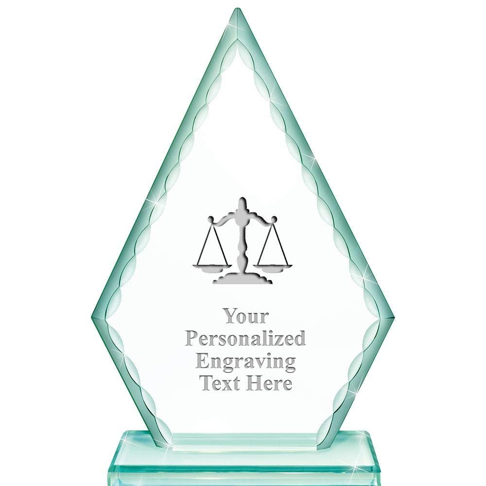 Real Crystal 7" Scales of Justice Trophy, Custom Engraved Scales of Justice Greenwhich Arrowhead Crystal Award, Choose Your Own Engraving Text, Prime