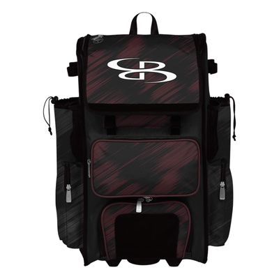 Boombah Rolling Superpack 2.0 Scratch Baseball/Softball Gear Bag - 23-1/2" x 13-1/2" x 9-1/2" - Black/Maroon - Telescopic Handle - Holds 4 Bats - Wheeled Version