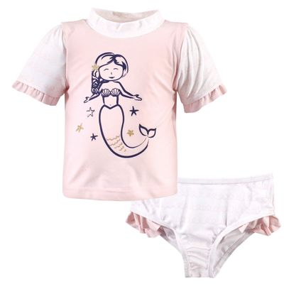 Hudson Baby Unisex Swim Rashguard Set, Pink Mermaid, 9-12 Months