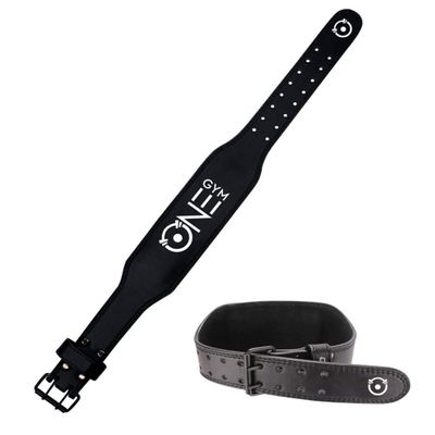 One Gym Weight Lifting Gym Belt Adjustable Premium Leather Black (Medium)
