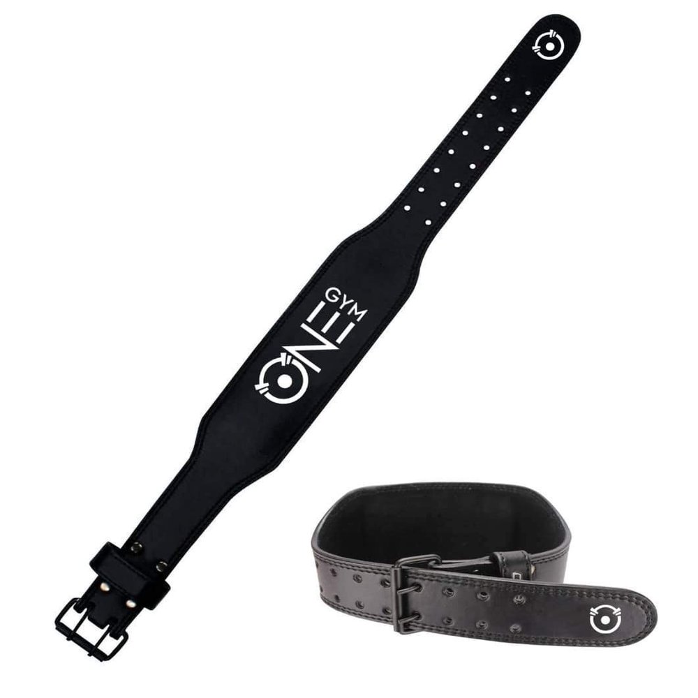 One Gym Weight Lifting Gym Belt Adjustable Premium Leather Black (Medium)