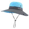 Kids Girls Ponytail Sun Hat Outdoor UV-Protection Foldable Mesh Wide-Brim Beach Bucket-Cap (3-8Y) Blue view 1