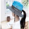 Kids Girls Ponytail Sun Hat Outdoor UV-Protection Foldable Mesh Wide-Brim Beach Bucket-Cap (3-8Y) Blue view 2