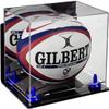 Better Display Cases Acrylic Rugby Ball Display Case with Mirror, Navy Blue Risers, Wall Mount and Clear Base (B41/A004) view 1