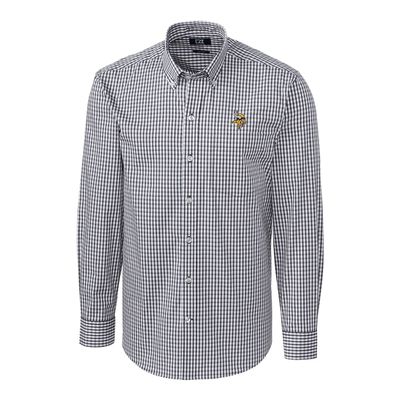 Cutter & Buck Men's Charcoal Minnesota Vikings Big & Tall Stretch Gingham Long Sleeve Woven Button Down Shirt