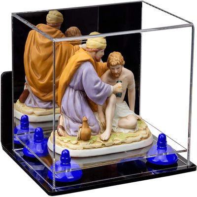 Better Display Cases Versatile Acrylic Display Case - Small Rectangle Box with Mirror, Dark Blue Risers, Wall Mount and Clear Base 8.25" x 6" x 6.75" (V45/A003)