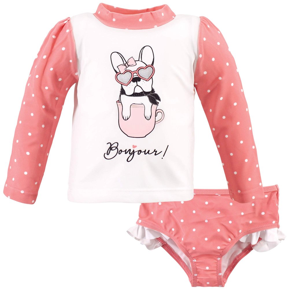 Hudson Baby Unisex Swim Rashguard Set, Bonjour, 3-6 Months