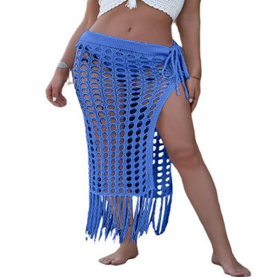 Awoscut Women Sexy Hollow Out Knit Skirt Cover Ups for Swimwear Swimsuit Bathing Suit Bikini Cover Summer Beach Wrap Dress (Blue, Large)