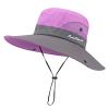 Kids Girls Ponytail Sun Hat Outdoor UV-Protection Foldable Mesh Wide-Brim Beach Bucket-Cap (3-8Y) Purple view 1