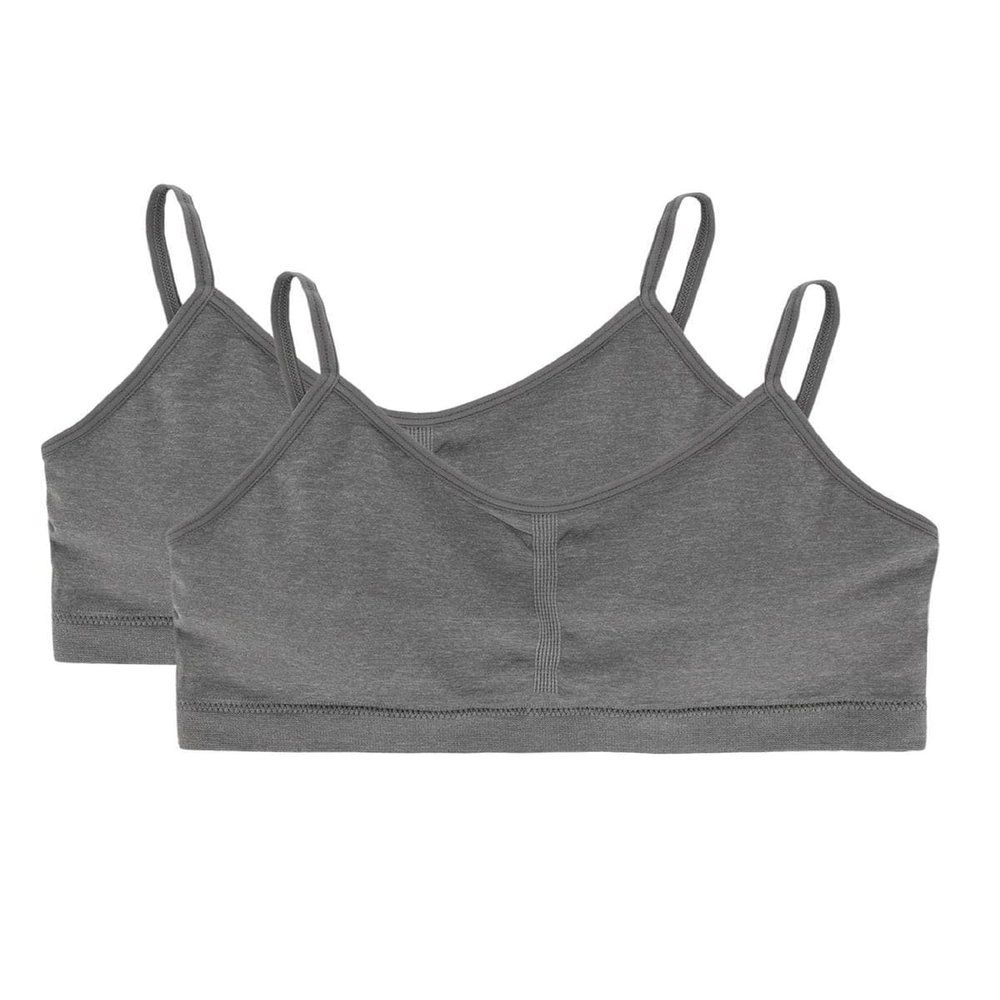 MeMoi Girls' 2 Pair Pack Gathered Front Cup Training Bra Light Gray Heather L-14